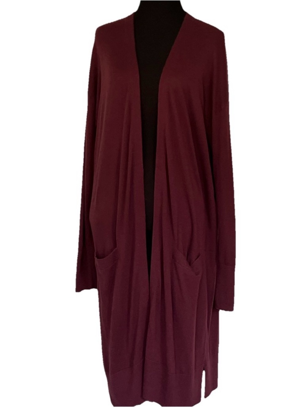 Halogen Cashmere Soft Blend Long Open-Front Women's Cardigan Sweater Burgundy